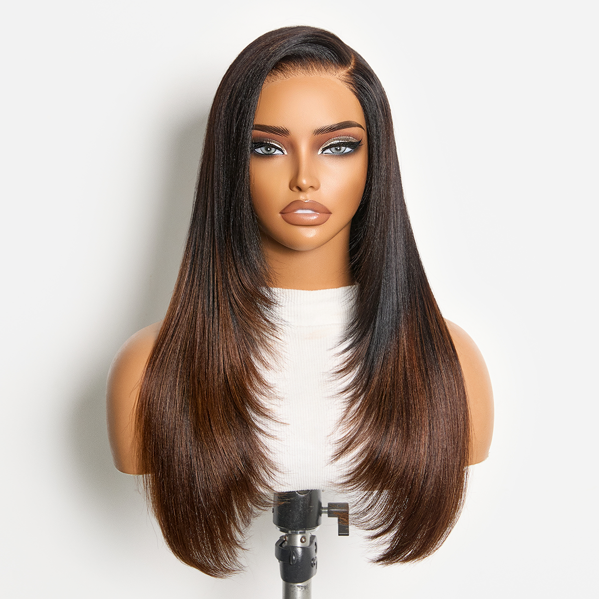 All-Day Comfort Wig 180% Density Blonde Highlight Butterfly Cut Layered Light Yaki Straight Glueless 7x6 Closure HD Lace Wig Pre-Cut Lace