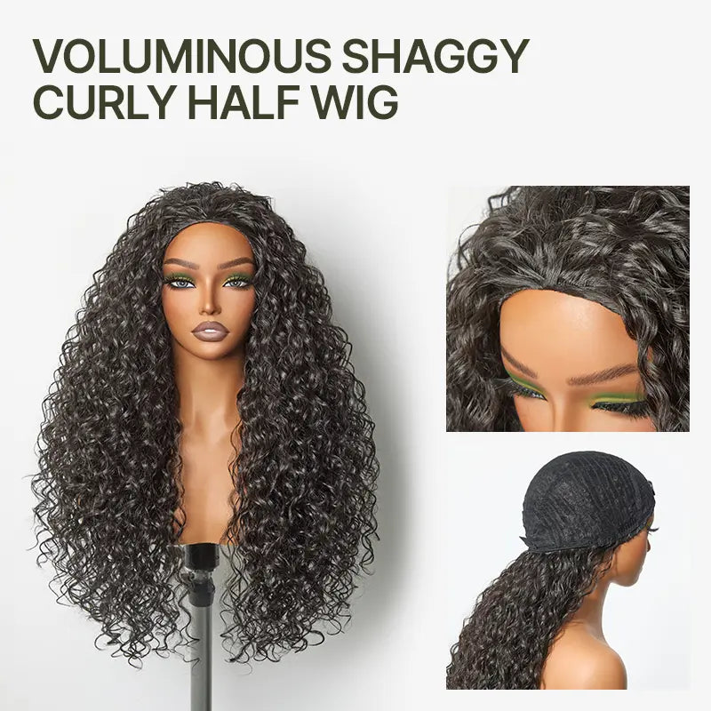 3-in-1 Shaggy Wave Human Hair Half Wig