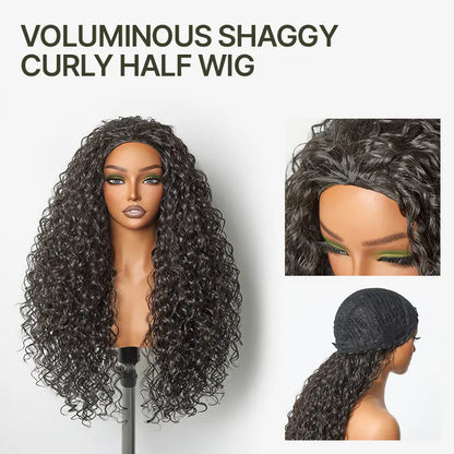 3-in-1 Shaggy Wave Human Hair Half Wig