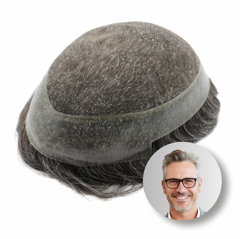 Australia Base: Men's Half Wig | Swiss Lace in Center with Poly skin All Around | Must Have for Traveling