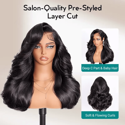 Peacock Curls Pull Go 13x6 Full Glueless Lace Front Wig Pre-Styled Heavy Layers Cut Human Hair