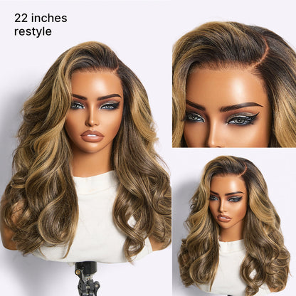 All-Day Comfort Wig 180% Density Blonde Highlight Butterfly Cut Layered Light Yaki Straight Glueless 7x6 Closure HD Lace Wig Pre-Cut Lace