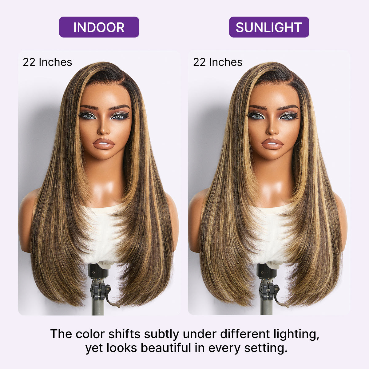 All-Day Comfort Wig 180% Density Blonde Highlight Butterfly Cut Layered Light Yaki Straight Glueless 7x6 Closure HD Lace Wig Pre-Cut Lace