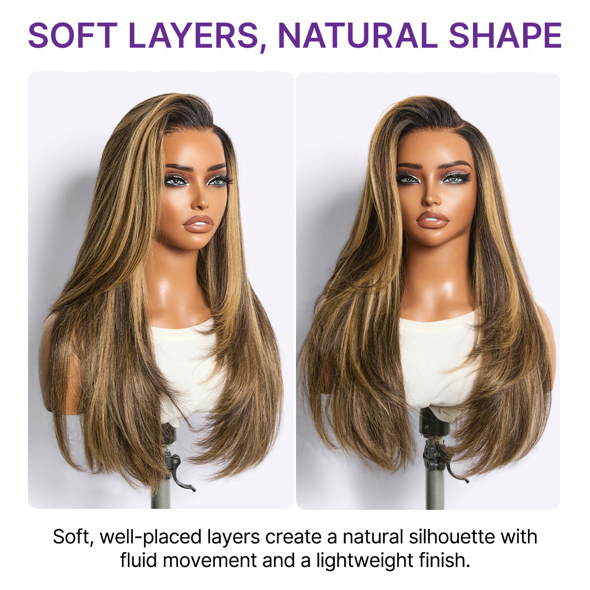 All-Day Comfort Wig 180% Density Blonde Highlight Butterfly Cut Layered Light Yaki Straight Glueless 7x6 Closure HD Lace Wig Pre-Cut Lace