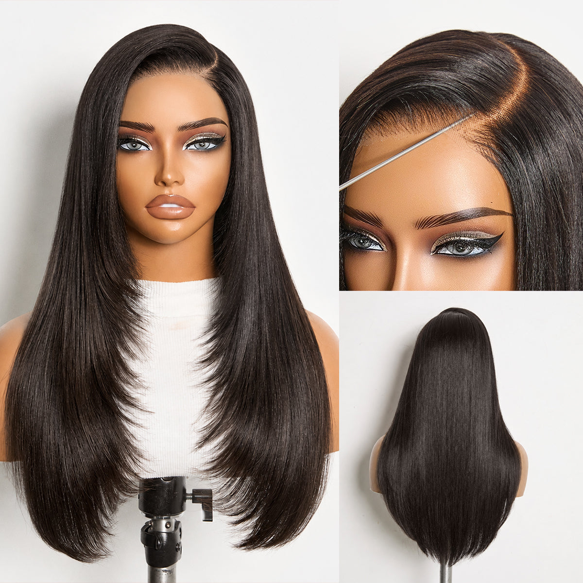 All-Day Comfort Wig 180% Density Blonde Highlight Butterfly Cut Layered Light Yaki Straight Glueless 7x6 Closure HD Lace Wig Pre-Cut Lace