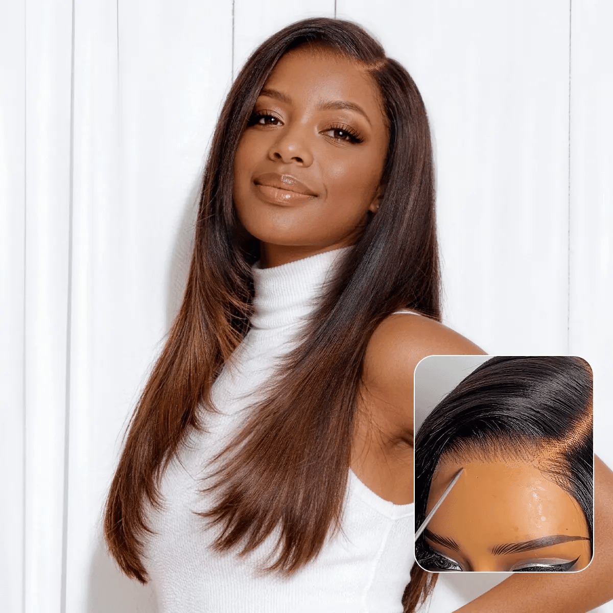 All-Day Comfort Wig 180% Density Blonde Highlight Butterfly Cut Layered Light Yaki Straight Glueless 7x6 Closure HD Lace Wig Pre-Cut Lace