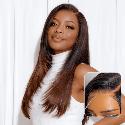 All-Day Comfort Wig 180% Density Blonde Highlight Butterfly Cut Layered Light Yaki Straight Glueless 7x6 Closure HD Lace Wig Pre-Cut Lace