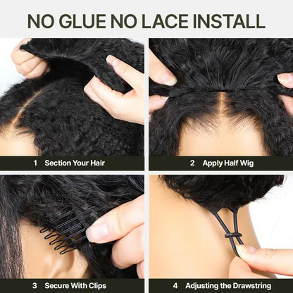 3-in-1 Shaggy Wave Human Hair Half Wig